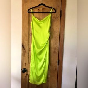 Isalis Slip Cowlneck Dress in Neon Green - Size small, worn once